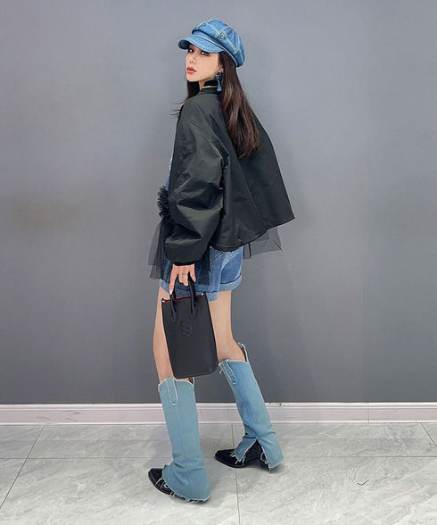 Denim Corset Tulle Layered Jacket